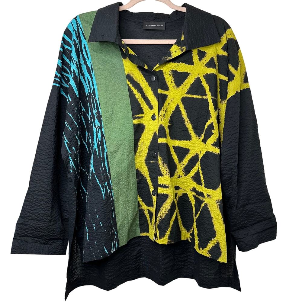 Lg Steve Sells Studio Abstract Art Top Button Up Lightweight Oversized Lagenlook